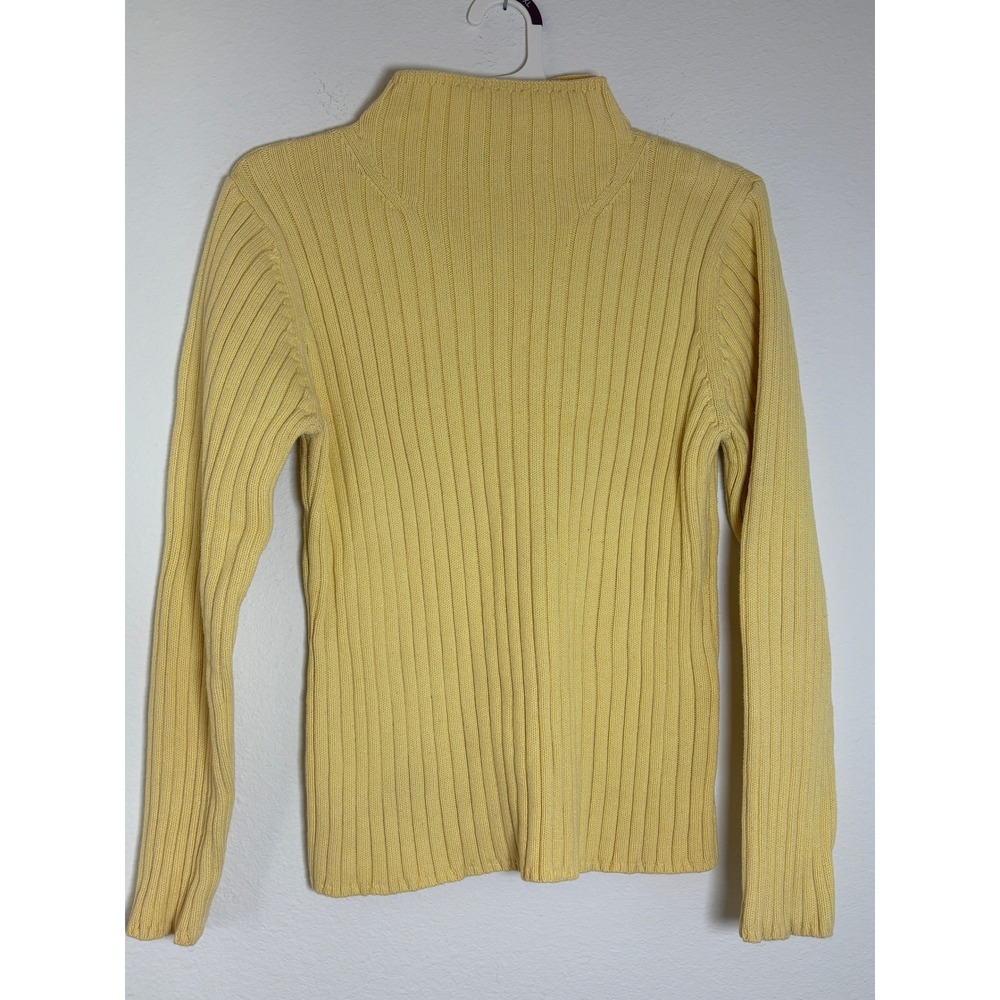 Tommy Hilfiger Yellow Ribbed Mock Neck Sweater XL Slim Fit Long Sleeve Japan